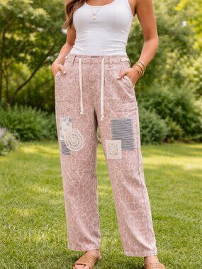 POL Leopard print with patchwork pants; size small